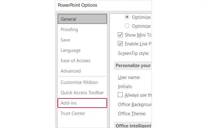 PowerPoint options PowerPoint options