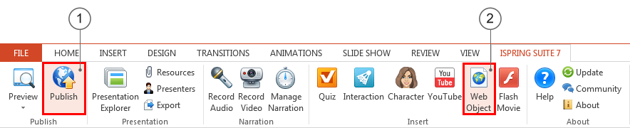 Ins ert Web Object on iSpring Ribbon Picture 2: Ins ert Web Object on iSpring Ribbon