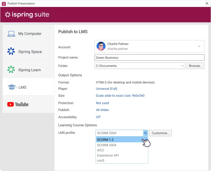 iSpring Suite publishing window iSpring Suite